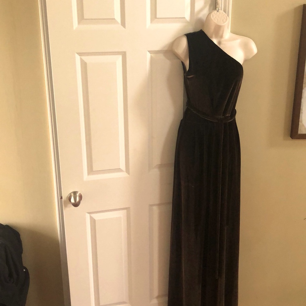 Beautiful velvet one shoulder  deep mocha color